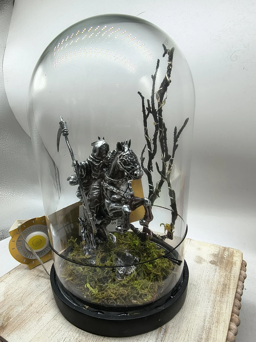 LED Decorative Silver Grim Reaper Figurine In Clear Glass Cloche